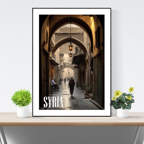 Poster de voyage en Syrie, impression en Syrie, impression d'art en Syrie, illustration, A3/A4/A5, cadeau, idée cadeau, moderne, ville