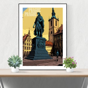 Poster di viaggio di Praga, stampa di Praga, arte di Praga, vintage di Praga, arredamento di Praga, A3/A4/A5, regalo, idea regalo, Repubblica Ceca