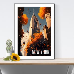 New York Travel Poster, New York Art Print, New York im Herbst, New York Art Poster, A3/A4/A5, Geschenk, Geschenkidee, Empire State Building,