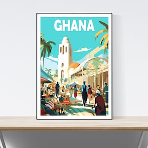 Ghana Travel Poster, Ghana Travel Print, Market Scene, West Africa Print, A3/A4/A5, Gift, Present Idea, Landscape, Nature, Wall Art