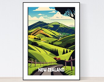 Affiche de voyage en Nouvelle-Zélande, affiche de voyage vintage, impression de voyage en Nouvelle-Zélande, A3/A4/A5, cadeau, idée actuelle, illustration de la Nouvelle-Zélande