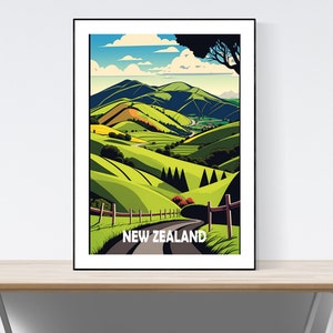 New Zealand Travel Poster, Vintage Travel Poster, New Zealand Travel Print, A3/A4/A5, Gift, Present Idea, New Zealand Illustration