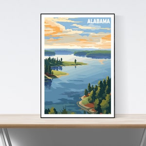Alabama America Travel Poster, Lakes, Vintage Travel, Poster, Gift, Present Idea, Alabama National Park, Red Barn, Birthday, Small Town