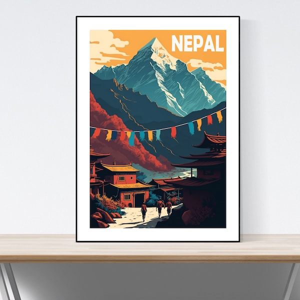 Himalaya, Népal, affiche de voyage, impression de voyage au Népal, impression d'art en Asie du Sud, cadeau affiche de montagne, paysage, parc national