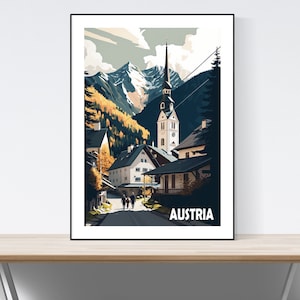 Affiche de voyage Autriche, affiche de voyage Autriche vintage, impression Autriche, montagnes autrichiennes, A3/A4/A5, idée cadeau, montagnes autrichiennes