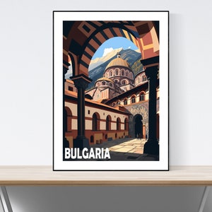 Bulgaria Travel Poster, Rila Monastery, Bulgaria Travel Print, Vintage, Illustration, A3/A4/A5, Present Idea, Gift Idea, Bulgaria Artwork