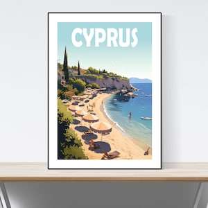 Cyprus Travel Poster, Vintage Travel Poster, Cyprus Beach Scene, A3/A4/A5, Gift, Present Idea, Cyprus Gift Idea, Cyprus Wall Art
