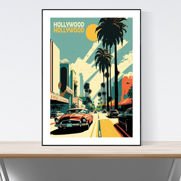 Hollywood California Los Angles America Travel Poster, Vintage Travel, LA Poster, Travel Print , A3/A4/A5, Gift, Present Idea,