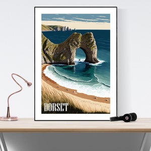 Durdle Door, Dorset Travel Poster, Dorset Print, Durdle Door Art, English Vintage, English Decor, A3/A4/A5, Gift, Present Idea,