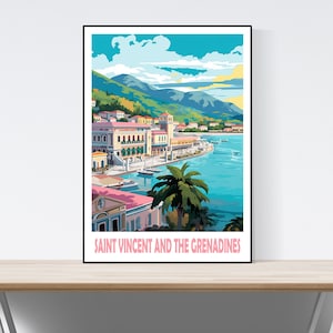 Poster di viaggio di Saint Vincent e Grenadine, stampa di viaggio delle isole dei Caraibi, decorazioni per la casa, regalo di nozze, Natale, compleanno, Kingstown