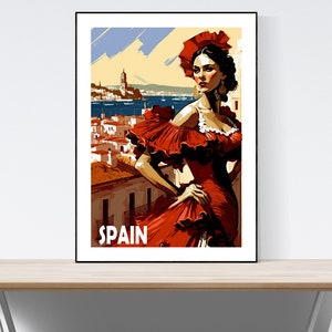 Dancing Woman Spain Travel Poster,  Spain Art Print, Spanish Dancer Illustration, A3/A4/A5, Gift,