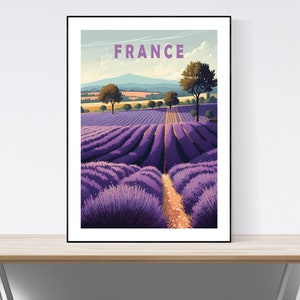 France Lavender Fields Travel Poster, France Flower Art Print, Vintage, A3/A4/A5, Gift, Present Idea, Digital Art, Mid Century