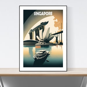 Singapore Marina Bay Travel Poster, Singapore, Singapore Print, Singapore Art Print, Illustration, A3/A4/A5, Gift, Present Idea,