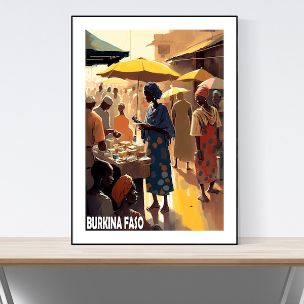 Burkina Faso Reiseposter, Ouagadougou Grand Market, Reisedruck, Vintage, Illustration, A3 / A4 / A5, Geschenkidee, Westafrika