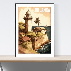 Cartel de viaje de Sri Lanka, Impresión de Sri Lanka, Ilustración vintage de Sri Lanka, Impresión de viaje del sur de Asia, Antiguo Fuerte Tradicional A3/A4/A5, Idea de regalo,