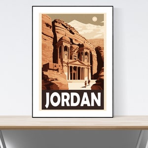 Jordan Travel Poster, Petra Travel Print, Ancient City, World Heritage Art Print, Al-Dayr A3/A4/A5, Gift, Present Idea, Landscape, Nature