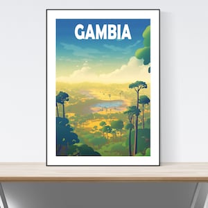 Cartel de viaje de Gambia, Impresión de viaje de Gambia, Impresión de arte de Gambia, Cartel de la naturaleza, Regalo de boda, Idea presente, Paisaje, Parque Nacional