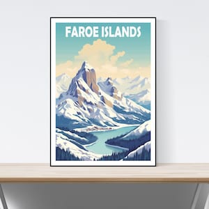 Faroe Islands Travel Poster, Faroe Islands Travel Print, Pacific Island Art, Home Decor, Wedding Gift, Christmas, Birthday,