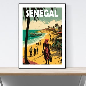 Poster de voyage au Sénégal, impression de Dakar, ville, marché, plage de port, impression de voyage en Afrique de l'Ouest, cadeau A3/A4/A5/A6, idée cadeau, paysage,