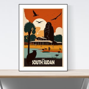Südsudan Reise Poster, Südsudan Safari Print, Südsudan Art Print, Südsudan Illustration, A3 / A4 / A5, Geschenk, Geschenkidee,