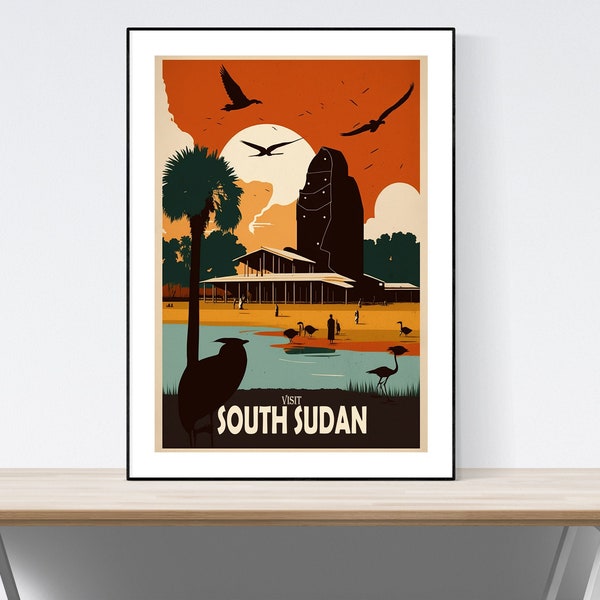South Sudan Travel Poster, South Sudan  Safari Print, South Sudan  Art Print, South Sudan  Illustration,A3/A4/A5, Gift, Present Idea,