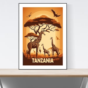 Tanzania Travel Poster, Tanzania Print, Tanzania Art Print, Tanzania Illustration, A3/A4/A5 Tanzania Vintage Travel Poster Inspired