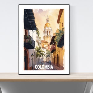Cartel de viaje de Colombia, Cartel de viaje vintage, Ilustración de Colombia, A3/A4/A5, Regalo, Idea presente, Idea de regalo, La Ciudad Vieja de Cartagena