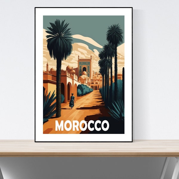 Morocco Travel Poster, Marrakesh Print, City, Market, North Africa Travel Print,  A3/A4/A5, Gift, Present Idea, Landscape,