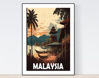 Malaysia Travel Poster, Malaysia Print, Vintage Malaysia Illustration, Asia Travel Print, Traditional A3/A4/A5, Gift Idea,