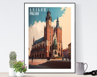 Krakow, Poland Travel Poster, Krakow Print, Krakow Art,  Krakow Digital Art Print, Krakow Decor, A3/A4/A5, Gift, Present Idea, Birthday,