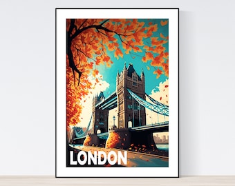 Tower Bridge, England Travel Poster, London Print, Illustration, A3/A4/A5, Gift, Present Idea,