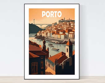 Porto Travel Poster, Porto  Illustration, Porto Print, Gift, Porto Skyline, Portugal Travel Print, A3/A4/A5, Wall Art, Portugal Landscape