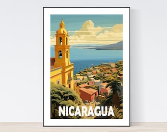 Cartel de viaje de Nicaragua, Impresión de viajes de Nicaragua, Impresión de arte de Centroamérica, Regalo de cartel de montaña, Paisaje, Parque Nacional
