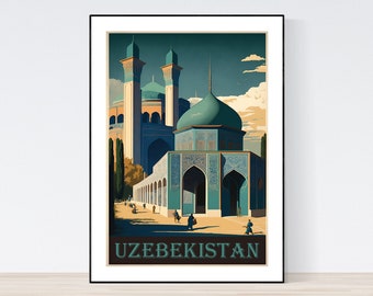 Poster di viaggio dell'Uzbekistan, stampa dell'Uzbekistan, stampa d'arte vintage dell'Uzbekistan, A1/A2/A3/A4/A5, regalo, idea presente, retrò