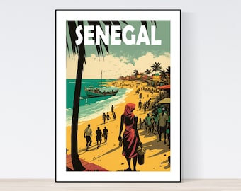 Senegal Travel Poster, Dakar Print, City, Market, Beach Harbour West Africa Travel Print,  A3/A4/A5/A6 Gift, Present Idea, Landscape,