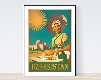 Poster di viaggio dell'Uzbekistan, stampa dell'Uzbekistan, stampa d'arte vintage dell'Uzbekistan, A3/A4/A5, regalo, idea regalo, retrò