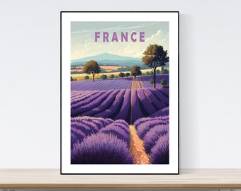 France Lavender Fields Travel Poster, France Flower Art Print, Vintage, A3/A4/A5, Gift, Present Idea, Digital Art, Mid Century