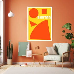 Bhutan Abstract Flag Travel Poster, Bhutan Travel Print, Minimalist Geometric Vintage Design, Home Decor,  Wedding Gift, Christmas, Birthday