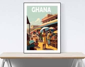 Ghana Travel Poster, Ghana Travel Print, Market Scene, West Africa Print, A3/A4/A5, Gift, Present Idea, Landscape, Nature, Wall Art