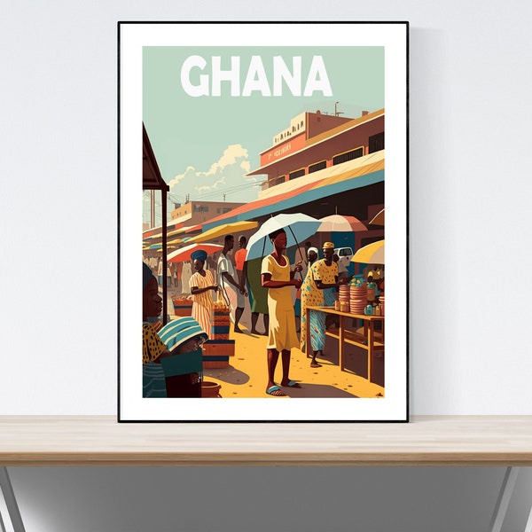 Ghana Reise Poster, Ghana Reisedruck, Marktszene, Westafrika Druck, A3/A4/A5, Geschenk, Geschenkidee, Landschaft, Natur, Wandkunst