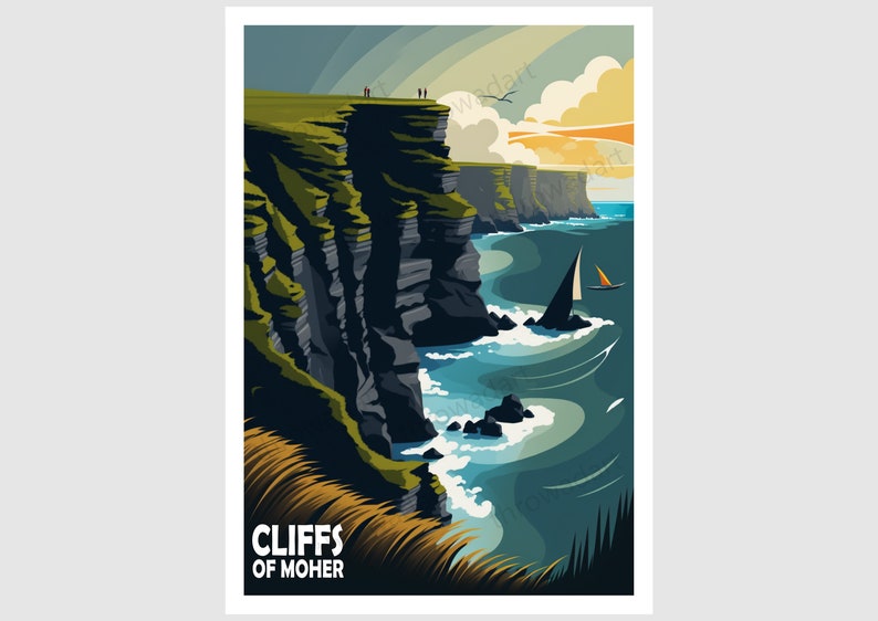 Ireland Cliffs of Moher Travel Poster, Ireland Print, Ireland Art