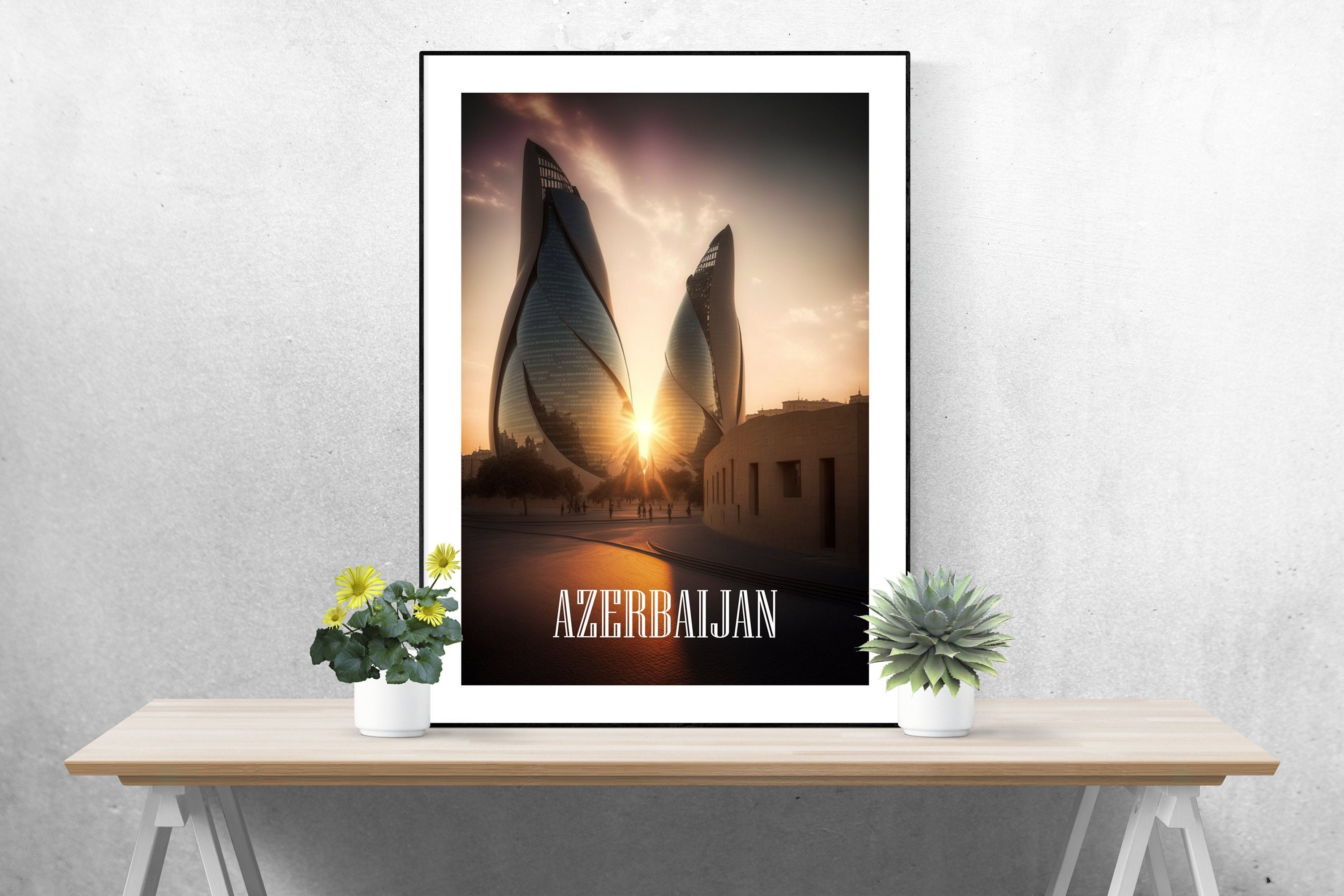 Cartel de viaje de Azerbaiyán, Azerbaiyán, Impresión de Bakú, Arte de Azerbaiyán, Vintage de Azerbaiyán, Decoración de Azerbaiyán, A3/A4/A5, Regalo, Idea presente,