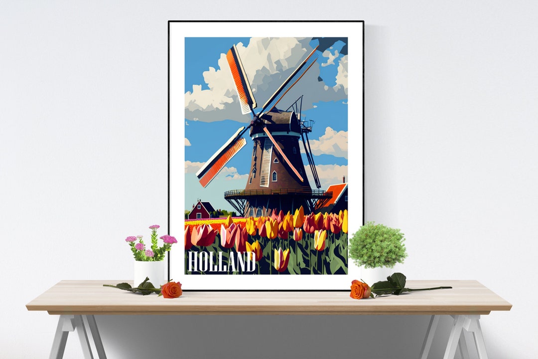 Holland Travel Poster, Holland Art Print, Holland Windmills, Holland ...