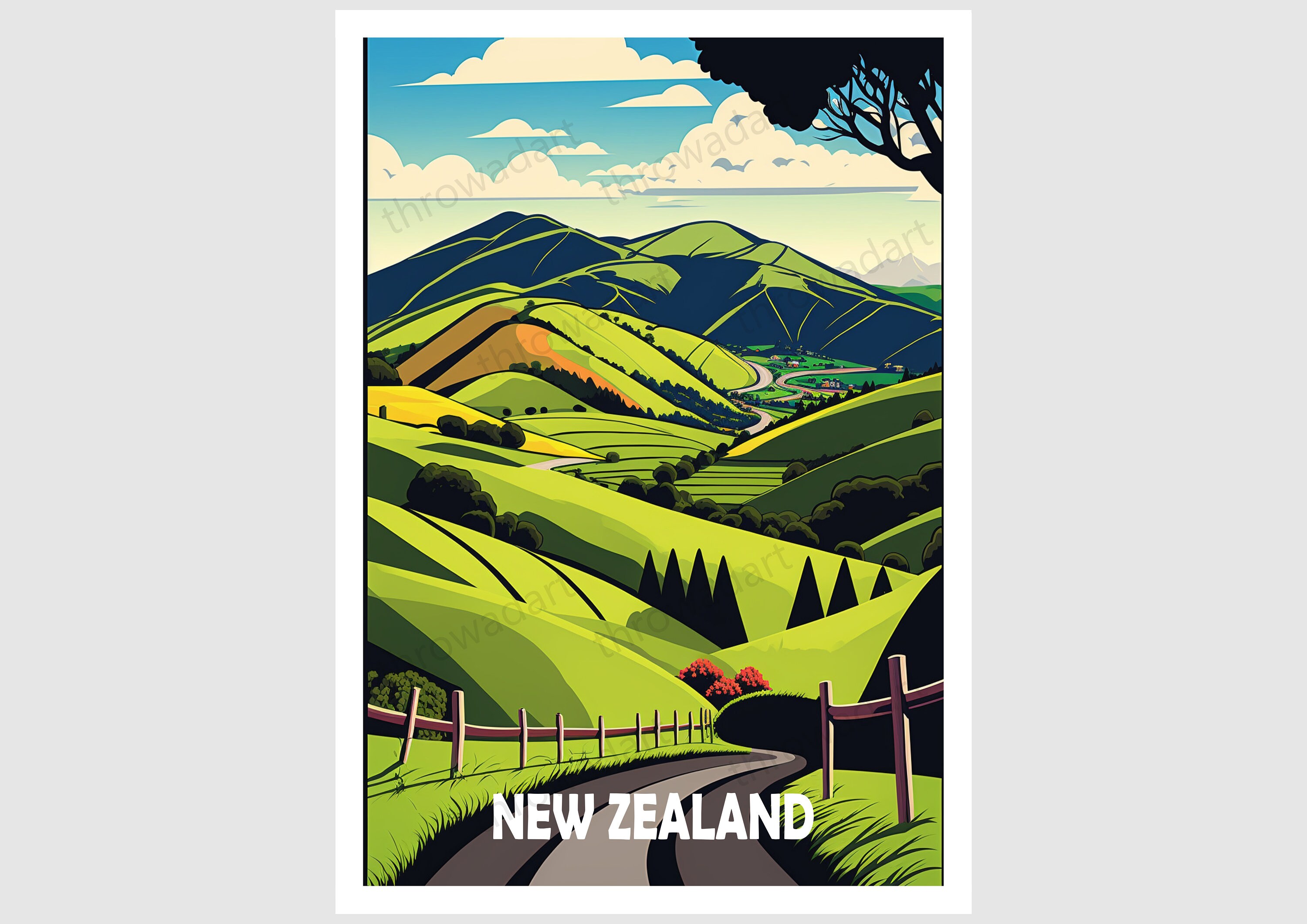 New Zealand Travel Poster, Vintage Travel Poster, New Zealand