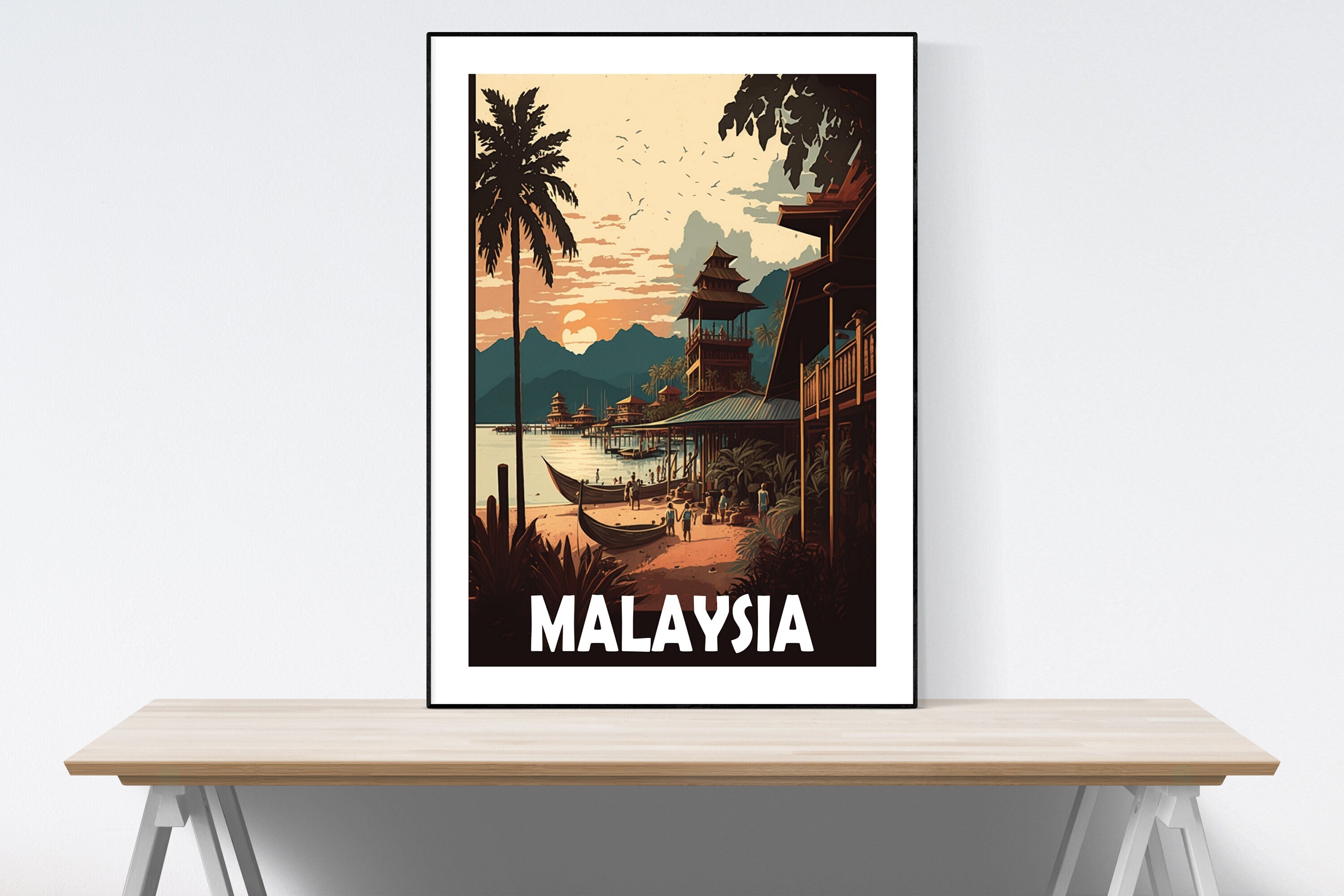 Malaysia Travel Poster, Malaysia Print, Vintage Malaysia Illustration