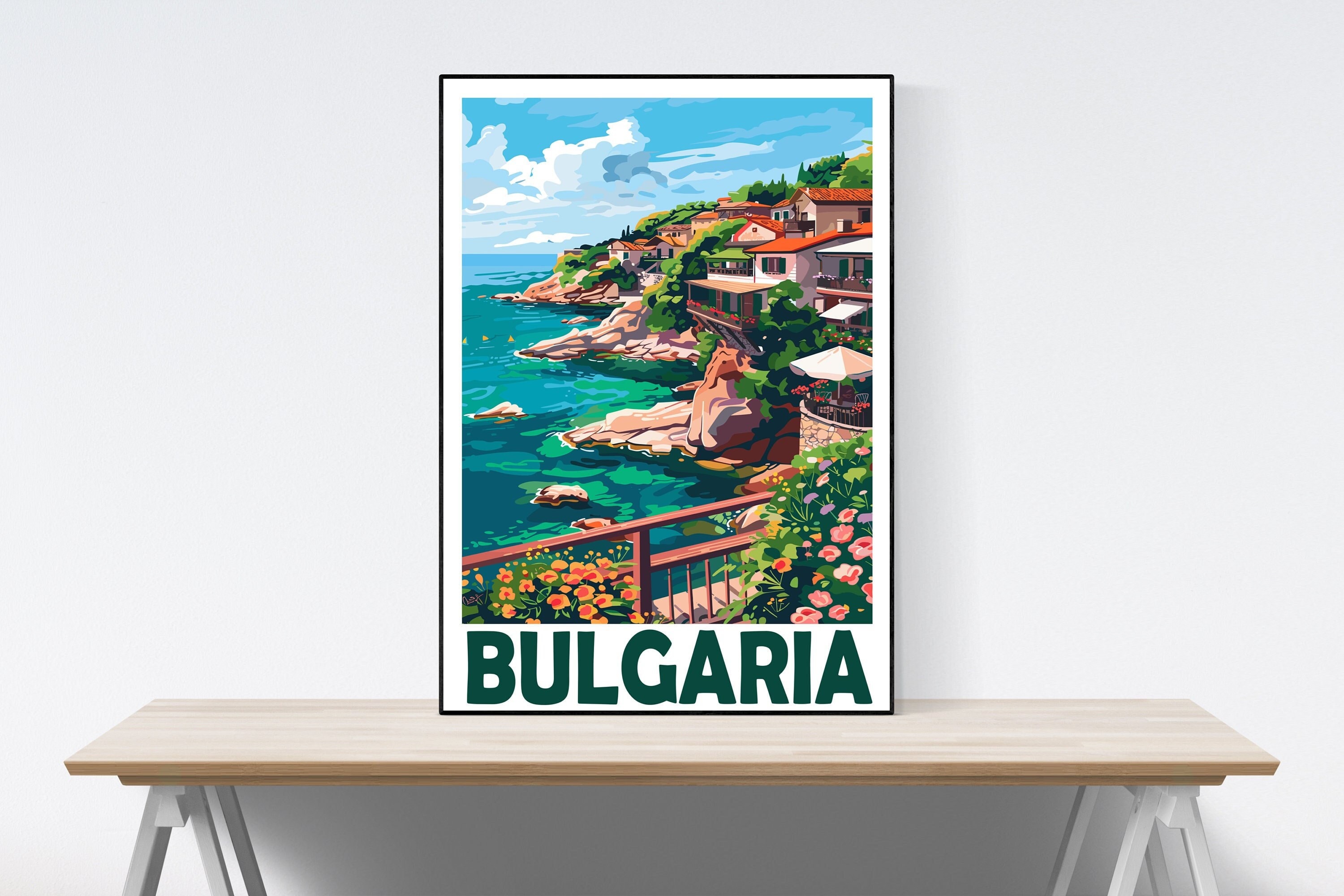 Bulgaria Travel Poster, Bulgaria Beach, Harbour Bulgaria Travel Poster, Eastern Europe Travel Print, Large Sizes, Gift, Bulgaria Wall Art