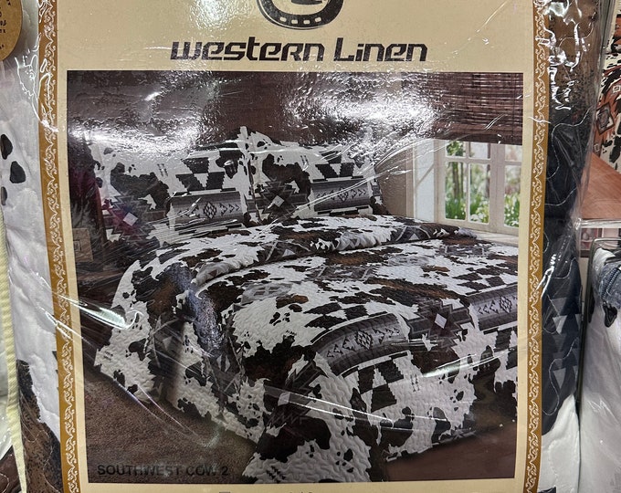 3pc Grey Southwest Cow Print Bedspread Set Etsy