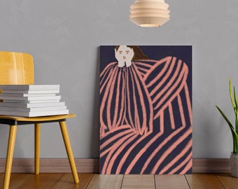 Blue Pink Overthinker Printable Art Print, Woman Illustration, Digital Download, Home Wall Decor, Wall Art, Pastel Poster, New Home Gift