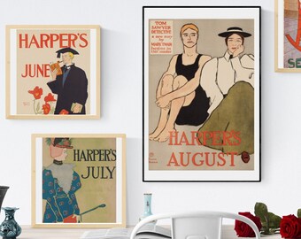 HARPER'S Magazine | Wall Set | 12 prints | 1900 | Vintage Retro Posters | Home Gift | Birthday Gift | Room Decor | Printable Art|Illustration