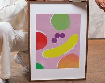 Minimalist Fruit Poster, Home Decoration, Retro Printable, Bauhaus-Inspired, Mid-Century Modern, Kitchen Wall Decor, Kitchen Picture Pastel